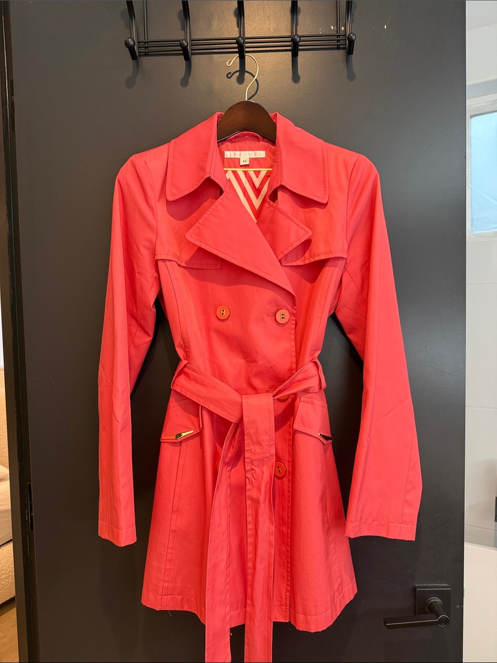 Via Spiga Coral-Pink Double-Breasted Trench Coat with Belt
